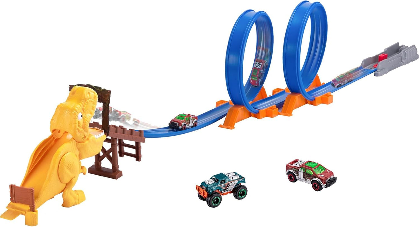 Metal Machines “T‑Rex Attack” Double Looping Track Playset by ZURU