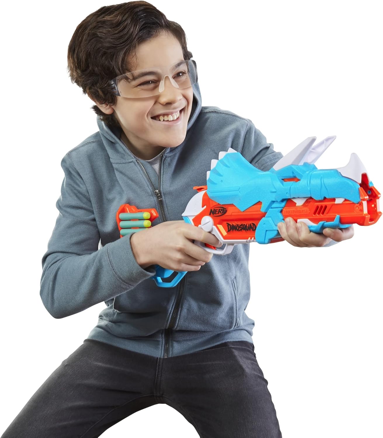 NERF DinoSquad Dino-Clash Pack – Tricera-Blast and Stego-Smash Blasters with 15 Elite Darts