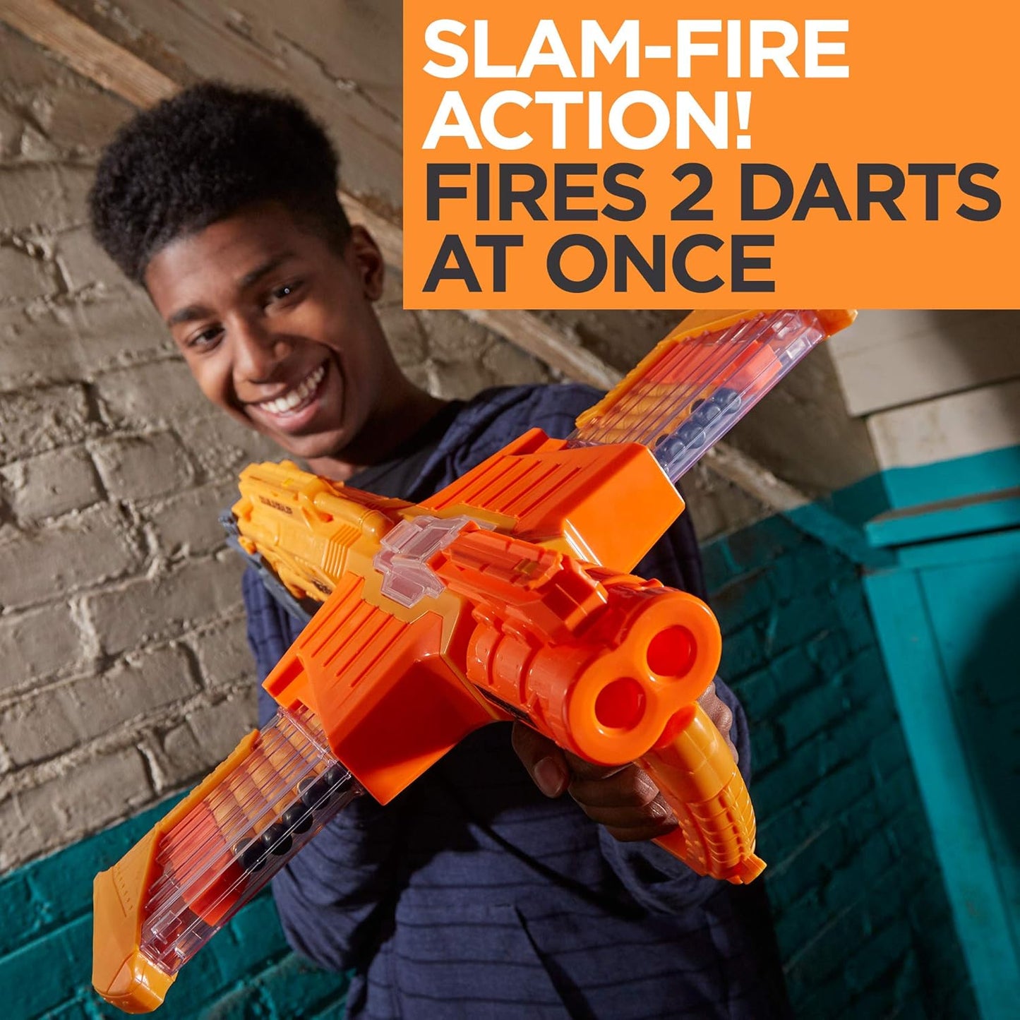 Nerf Doomlands Double Dealer Blaster – Fires 2 Darts at Once – Includes 24 Darts & Dual 12-Dart Clips