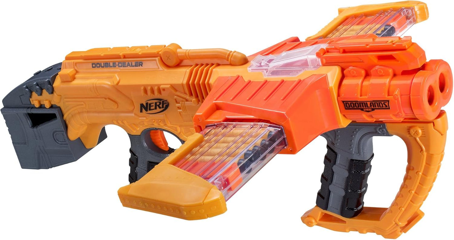 Nerf Doomlands Double Dealer Blaster – Fires 2 Darts at Once – Includes 24 Darts & Dual 12-Dart Clips