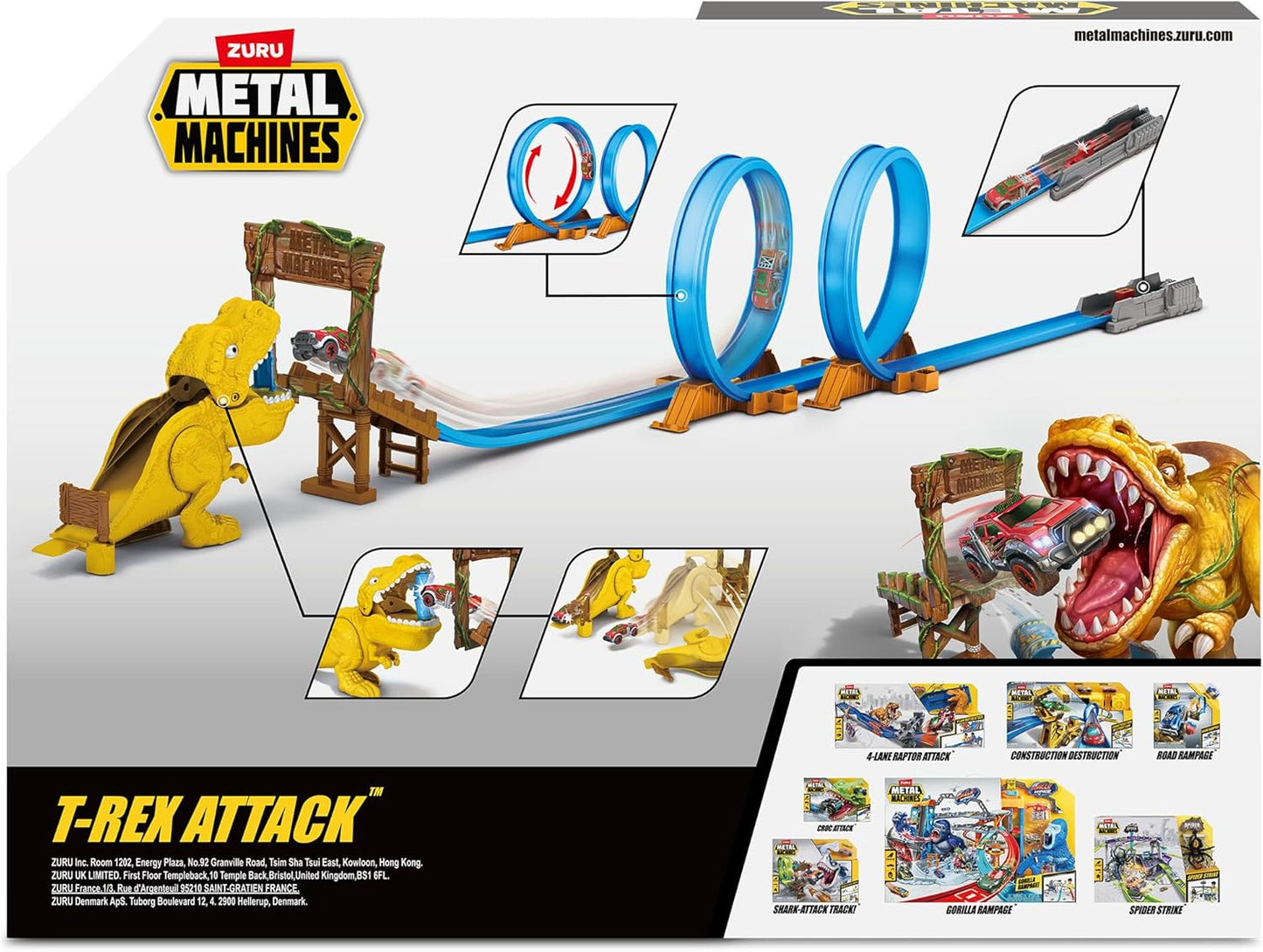 Metal Machines “T‑Rex Attack” Double Looping Track Playset by ZURU