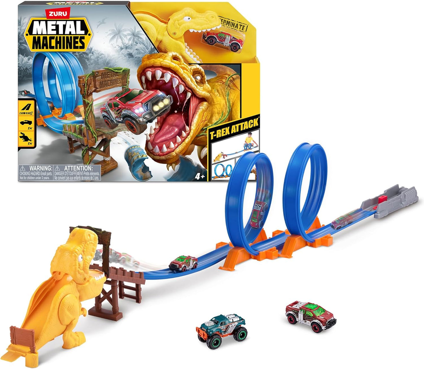 Metal Machines “T‑Rex Attack” Double Looping Track Playset by ZURU