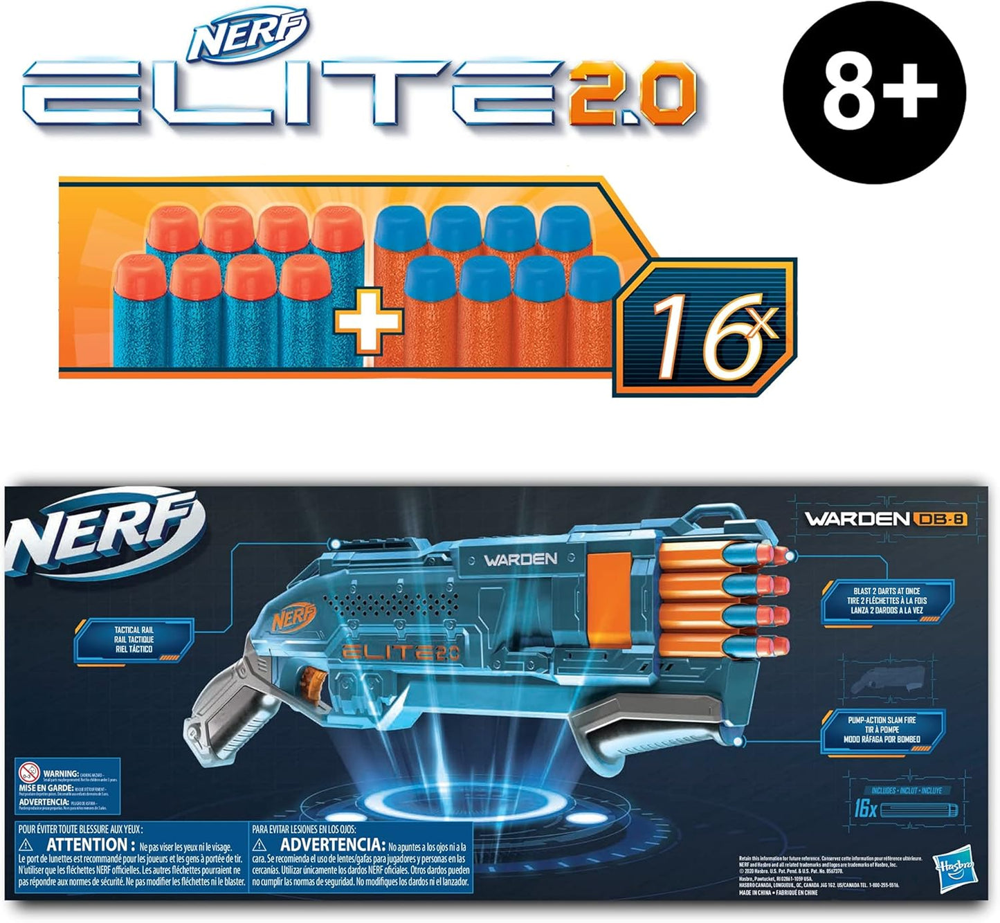 Nerf Elite 2.0 Warden DB-8 Blaster – Shoots 2 Darts at Once