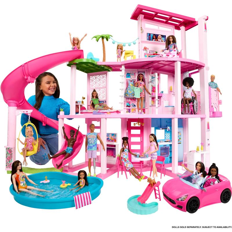Barbie Dreamhouse, 75+ Pieces, Pool Party Doll House With 3 Story Slide