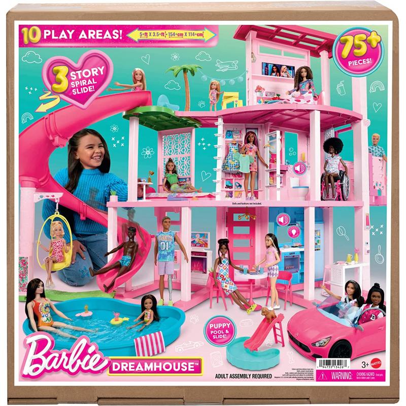 Barbie Dreamhouse, 75+ Pieces, Pool Party Doll House With 3 Story Slide