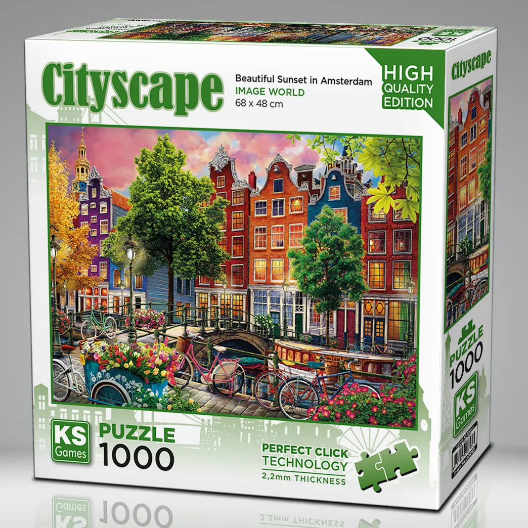 Cityscape “Beautiful Sunset in Amsterdam” 1000-Piece Puzzle - KS Games