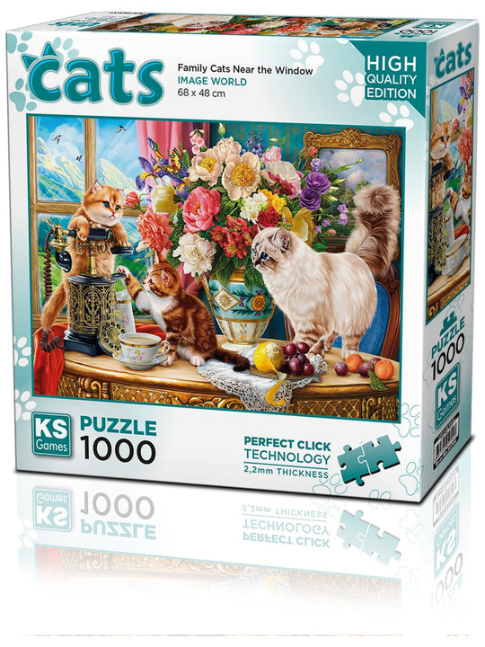 “Family Cats Near the Window” 1000-Piece Puzzle - KS Games