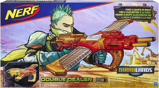 Nerf Doomlands Double Dealer Blaster – Fires 2 Darts at Once – Includes 24 Darts & Dual 12-Dart Clips