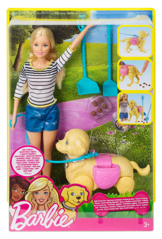 Barbie Walk & Potty Pup Set With Doll & Tail-Activated Pooping Puppy