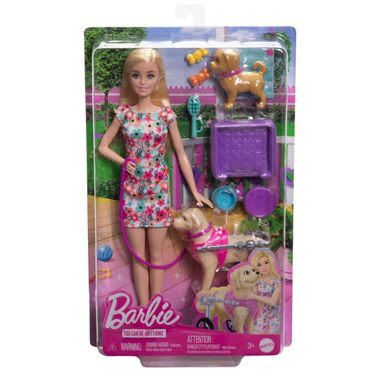 Barbie Doll With A Toy Pup And Dog in A Wheelchair